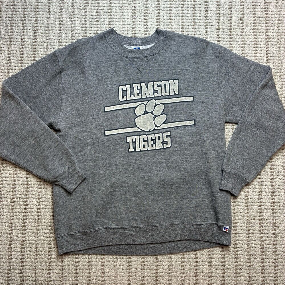 Vintage 80s Russell Athletic Clemson Tigers Sweatshirt Gray Made in USA XL